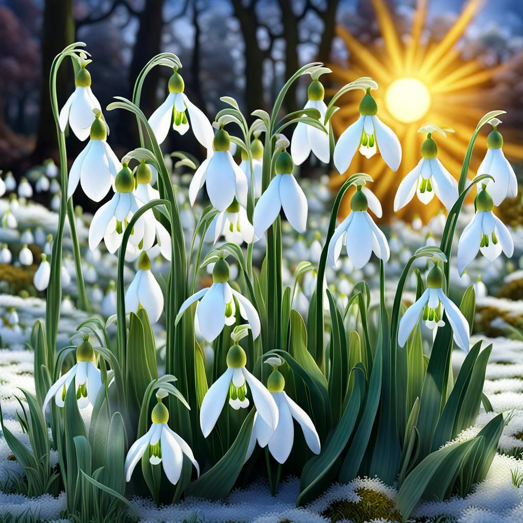 Sun-Drenched Snowdrops in Surreal Fairytale Style