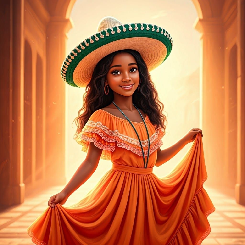 Angel In Her Cinco De Mayo Orange Fiesta Salsa Dress [Portra...