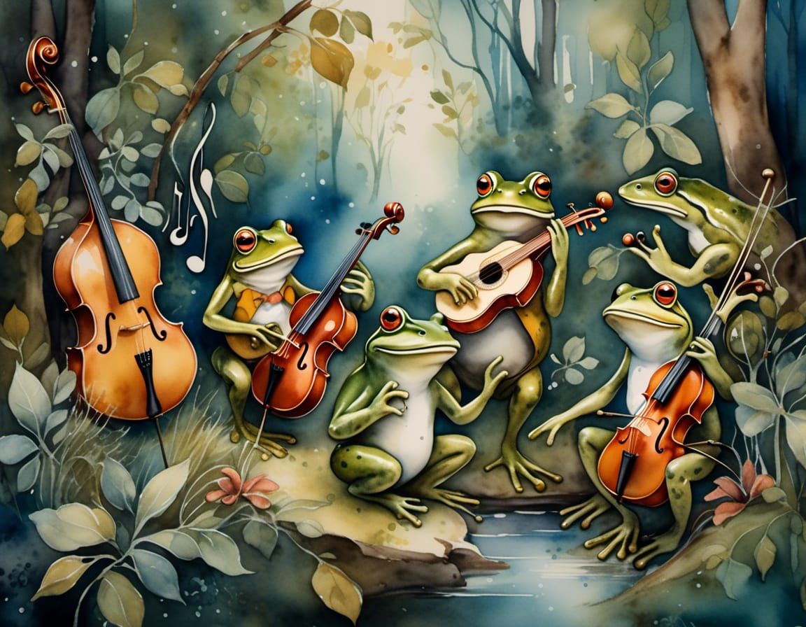 whimsical frog jazz band <lora:Animatunes:1.0>