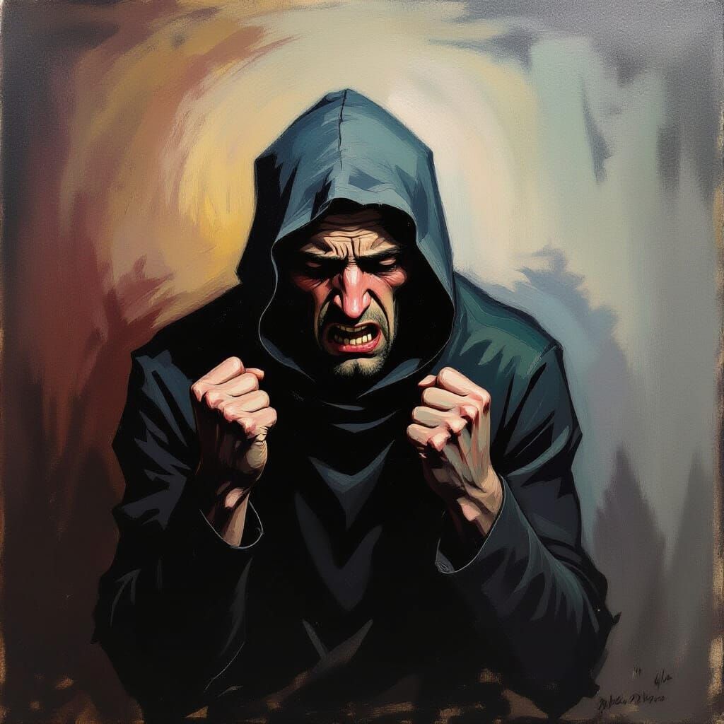 Anguished Figure in Shadows: Expressionist Emotional Intensi...