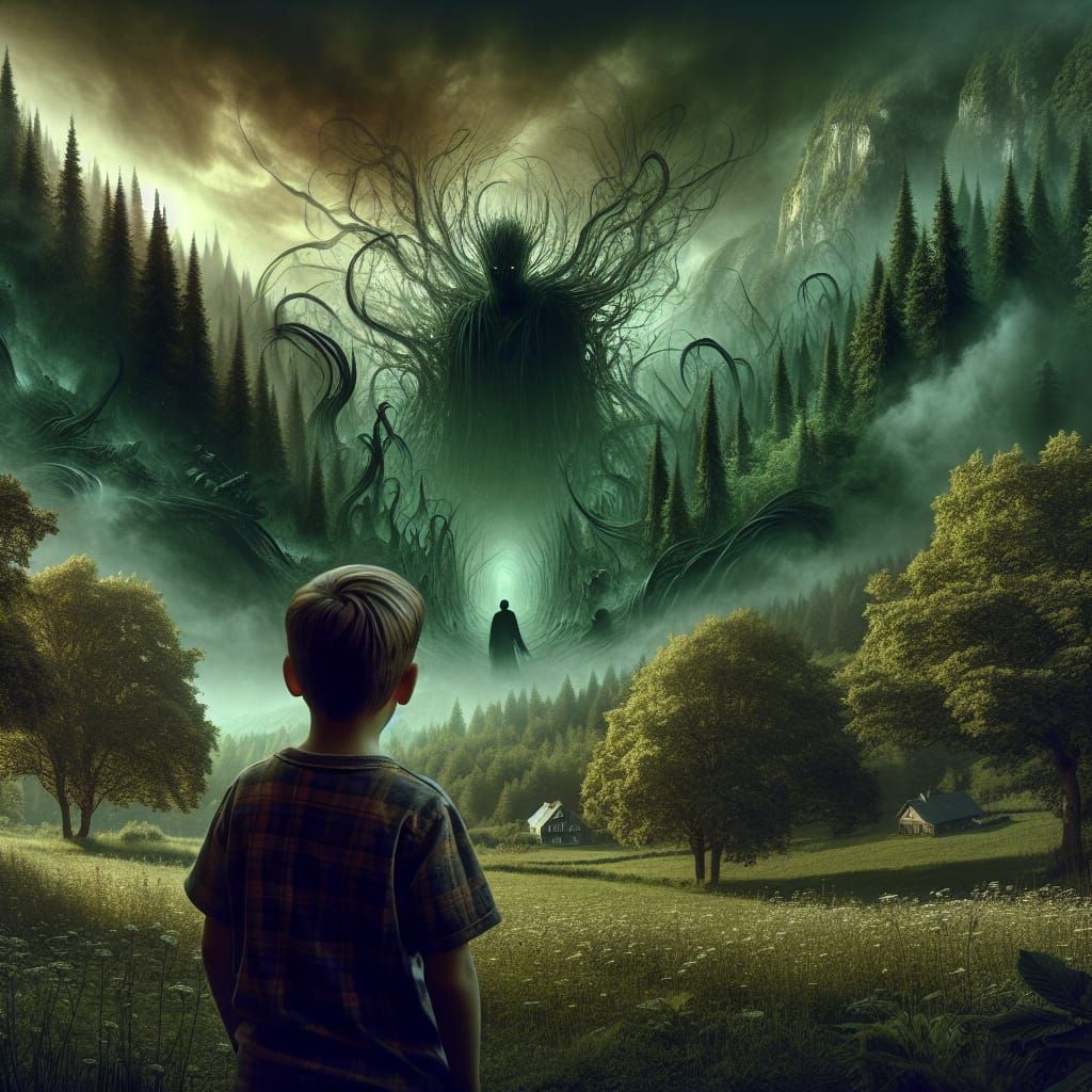 Boy Stares into Misty Forest in Digital Matte Painting