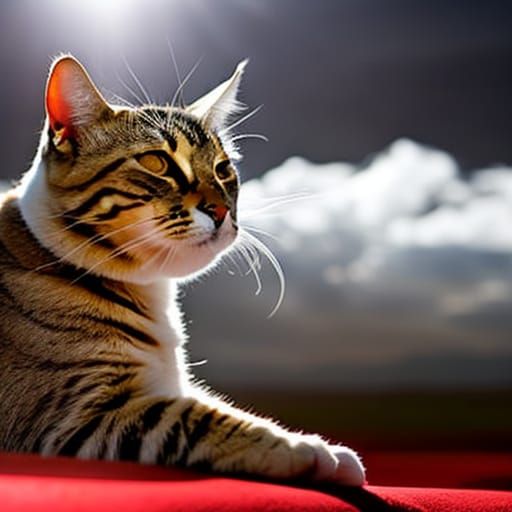 A cat sniffing a bowl of Ketchup