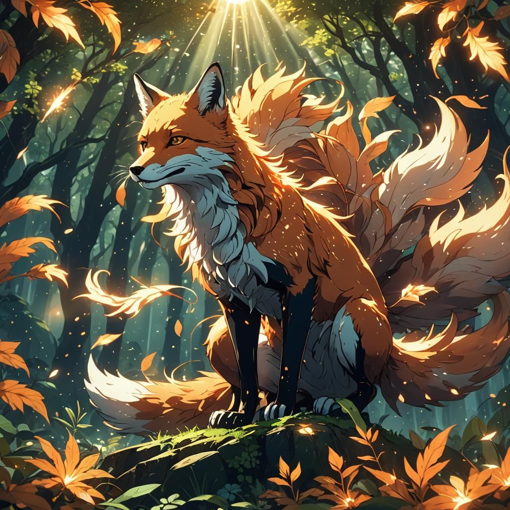 Majestic Nine-Tailed Fox in Anime Style