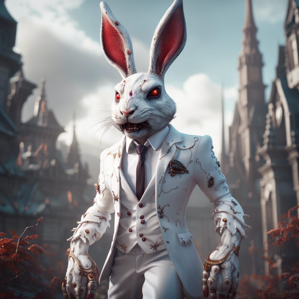Demonic Rabbit in White Suit: Fantasy Art