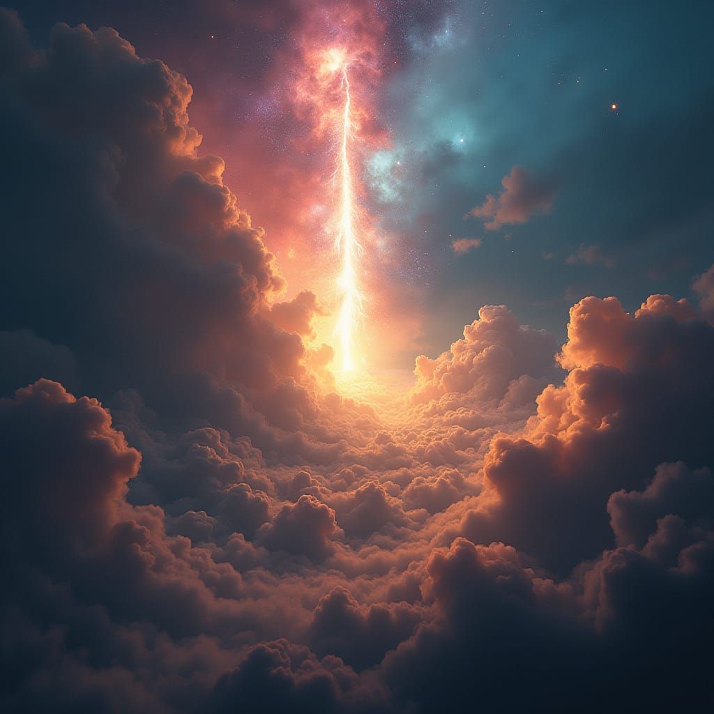 Cosmic Storm Engulfs Light Beam in Dreamlike Style