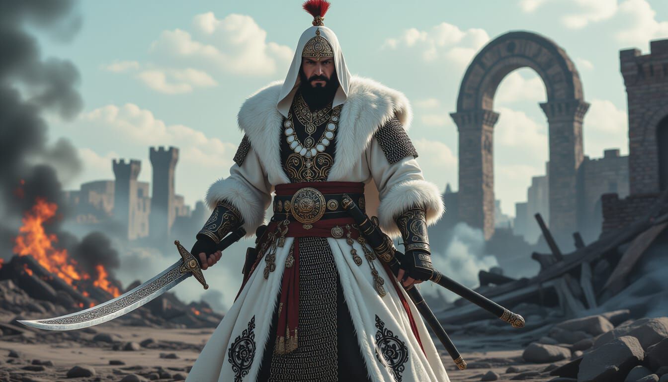 Ottoman Janissary Warrior in Gothic Battlefield