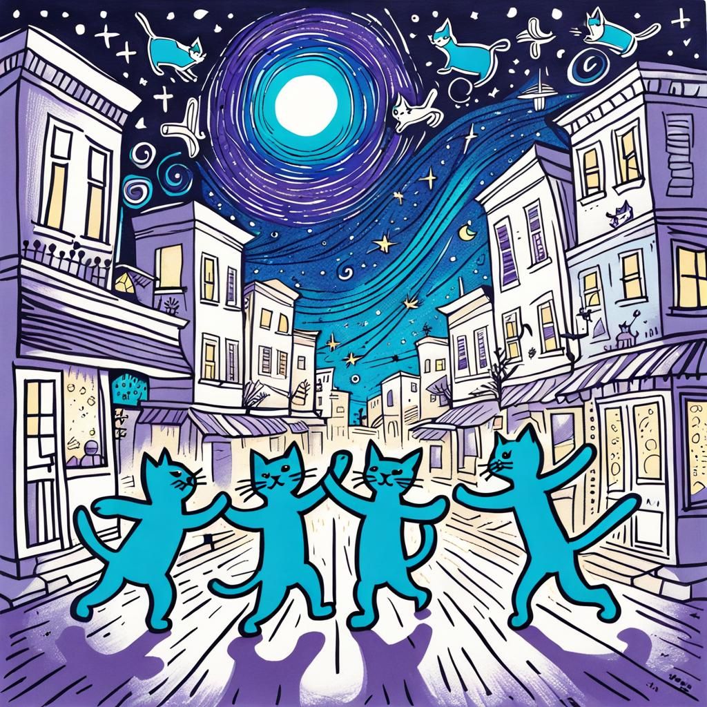 Dancing Cats Doodle Art with Alcohol Markers