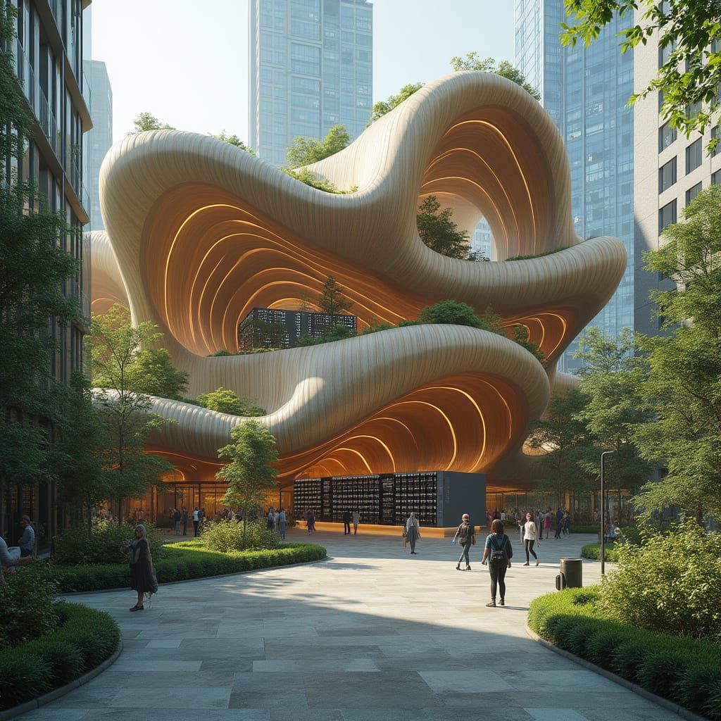 Futuristic Data Center with Timber Canopy in Organic Style