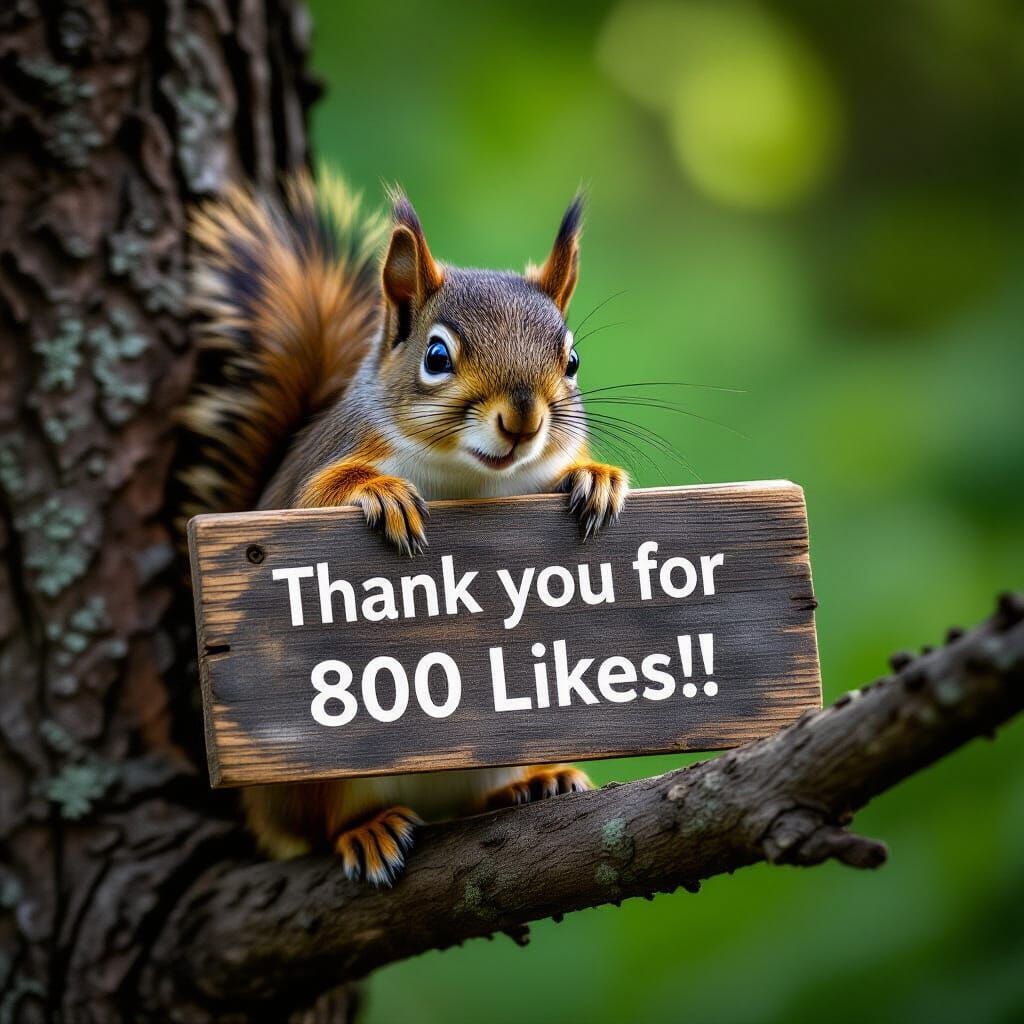 Cute Squirrel Thanks Followers with Wooden Sign