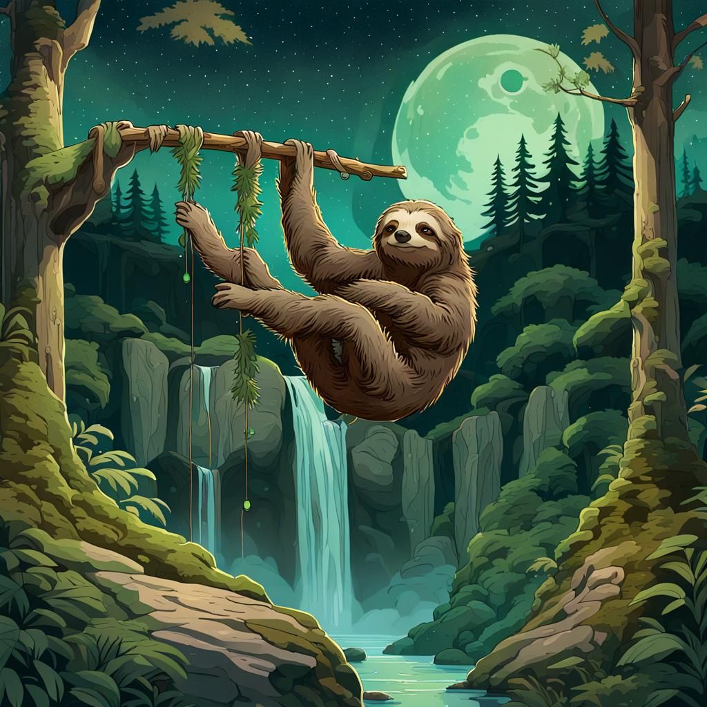 Sloth in Dark Fantasy Landscape, Art Nouveau Style