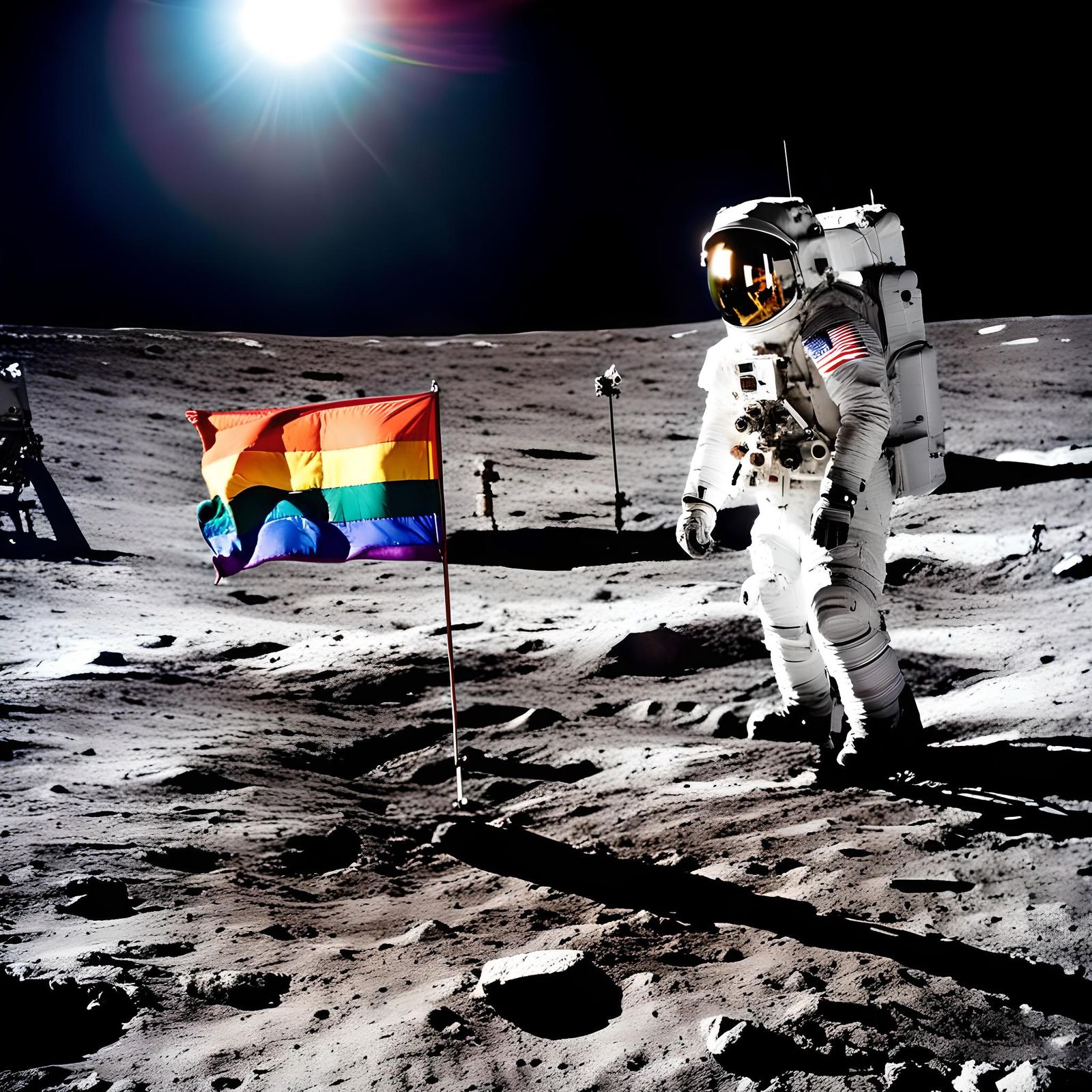 Pride Flag on the Moon: Black and White Photo