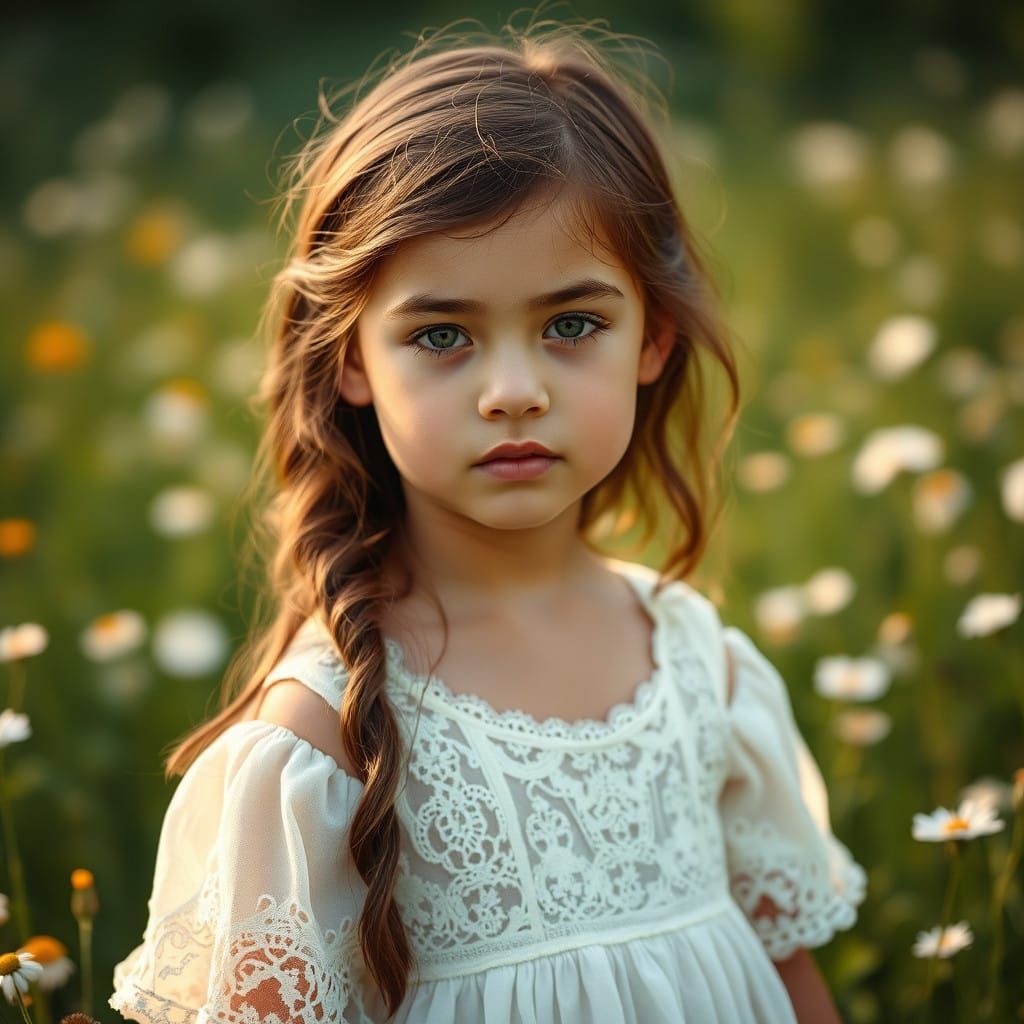 Ethereal Young Girl in a Whimsical Meadow
