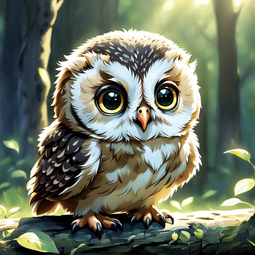 Adorable Baby Owl in Anime Style