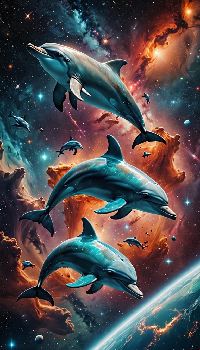 Dolphins Fly Gracefully Through Space in Cinematic Style