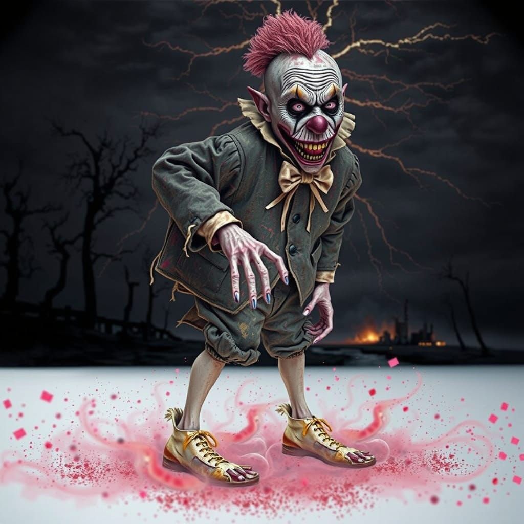 Malevolent Clown Emerge from Shadows in Dark, Foreboding Lan...