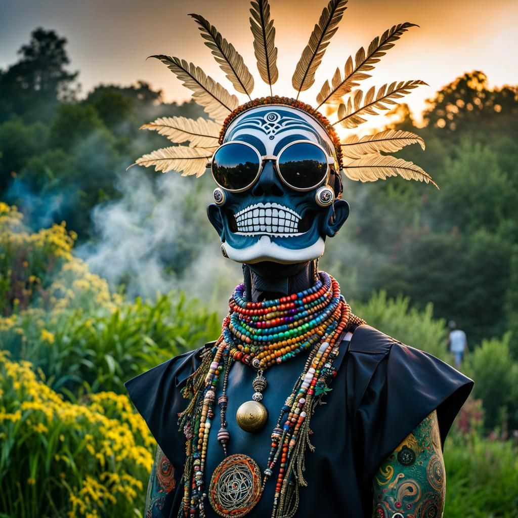 Giant Steenee Scarecrow in Garden, Psychedelic Art