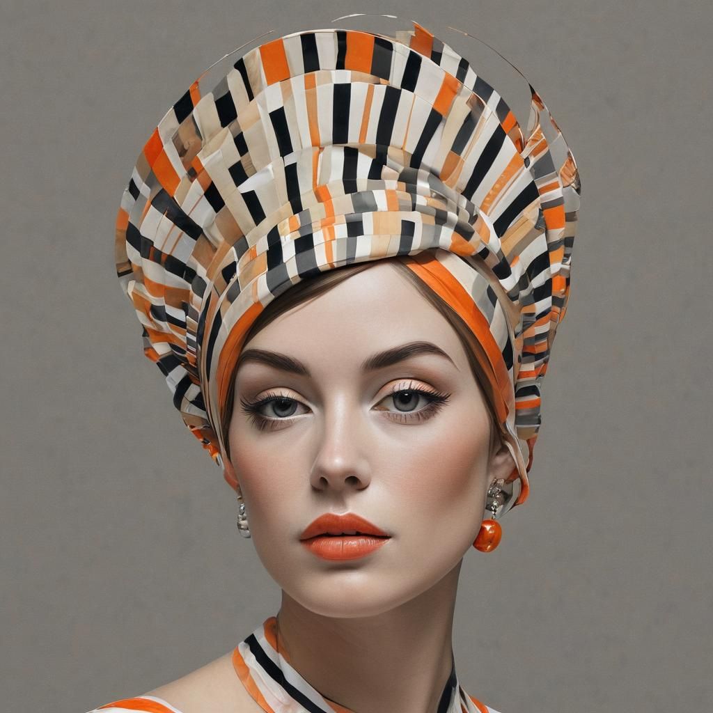 Glamorous Kitsch Woman with Striped Headpiece