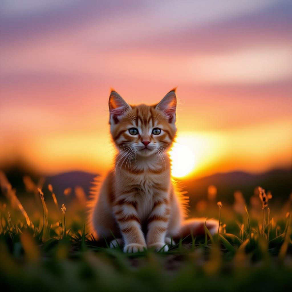 Adorable Kitten Silhouetted Against Vibrant Sunset