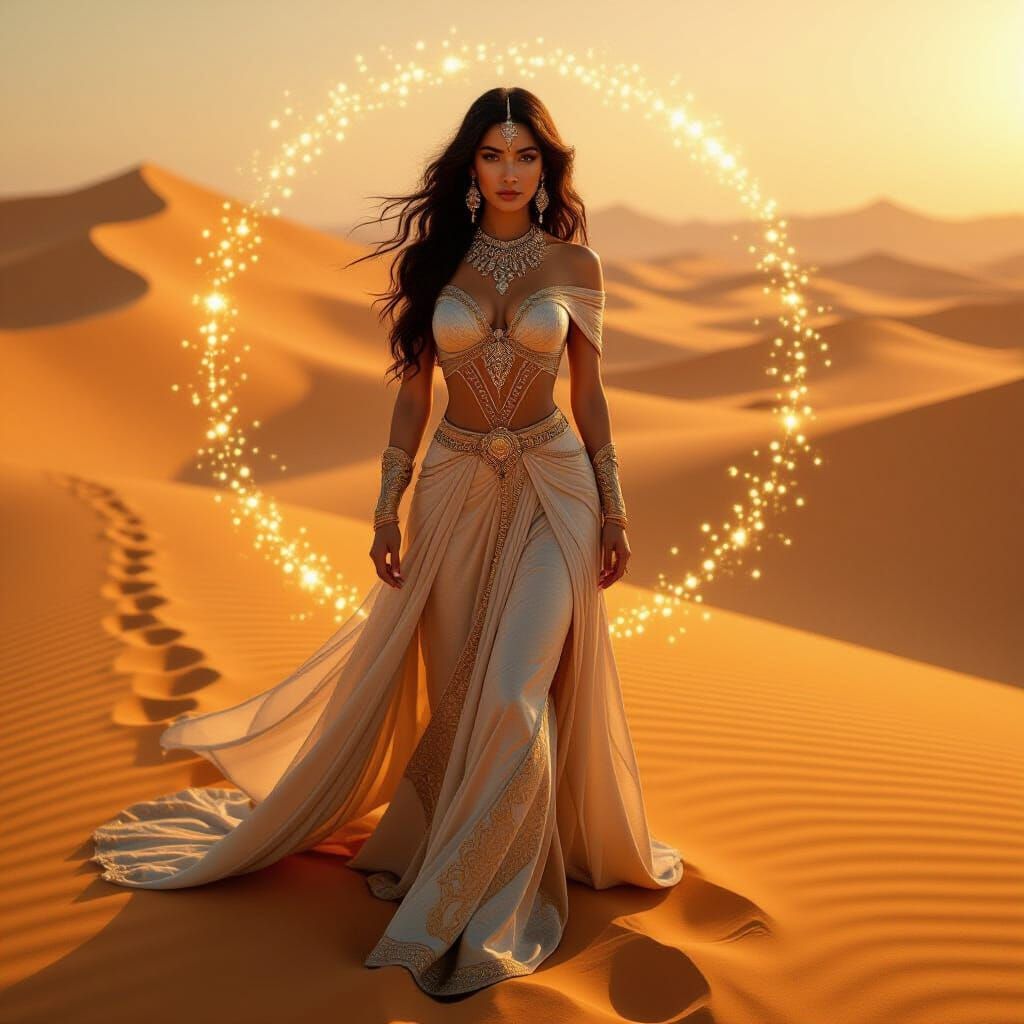 Mystical Desert Queen in Swirling Golden Sands