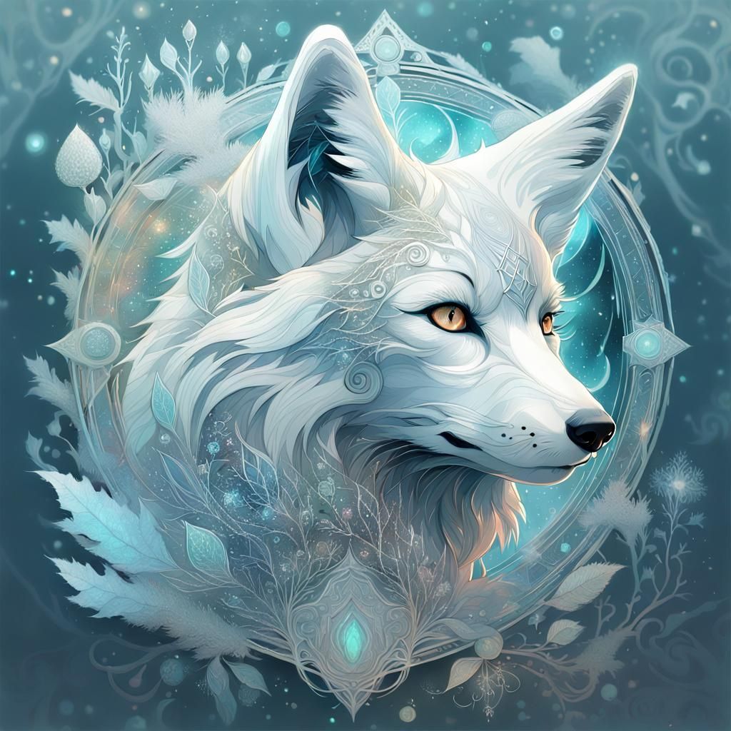 Magical Ghost Fox Portrait with Frost Aura