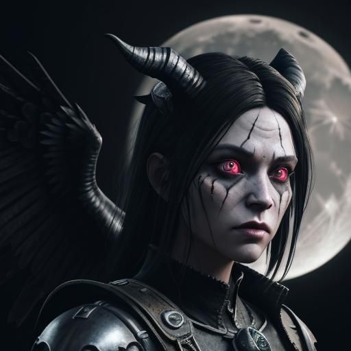 Raven Skull Goddess in Apocalyptic Cyberpunk Style