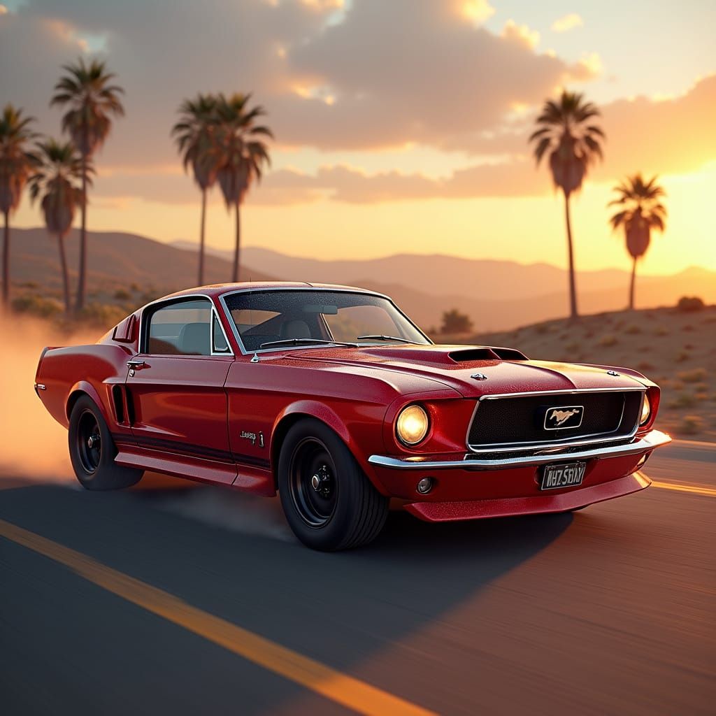 Dramatic Red V8 Mustang California Special Speeds into Sunse...