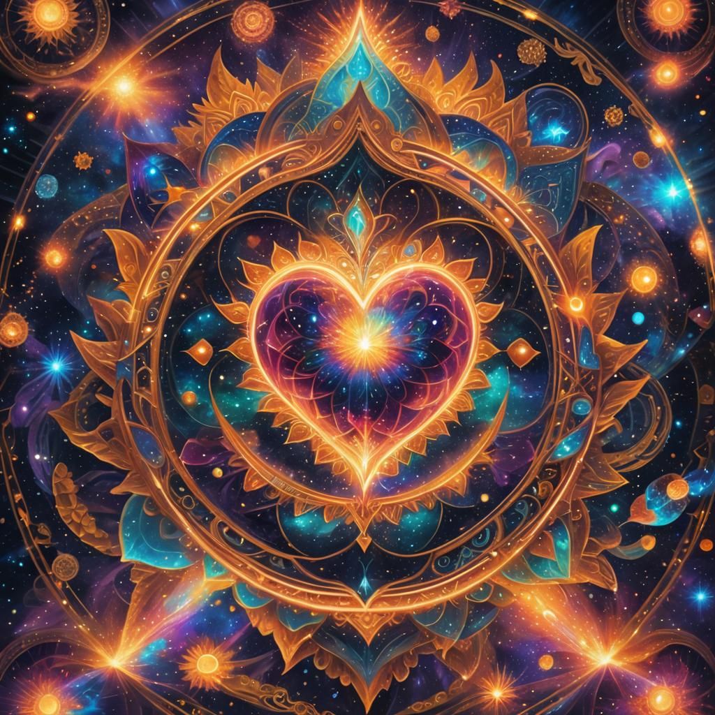 Holographic Astral Illustration of Glowing Heart