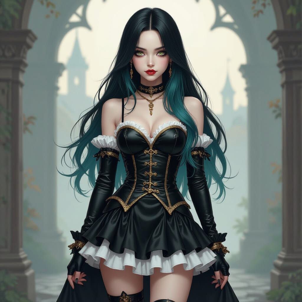 Eerie Goth Girl in Ash Thorp Style