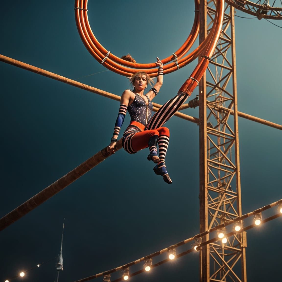 Dynamic High Wire Circus Act in Sharp Focus