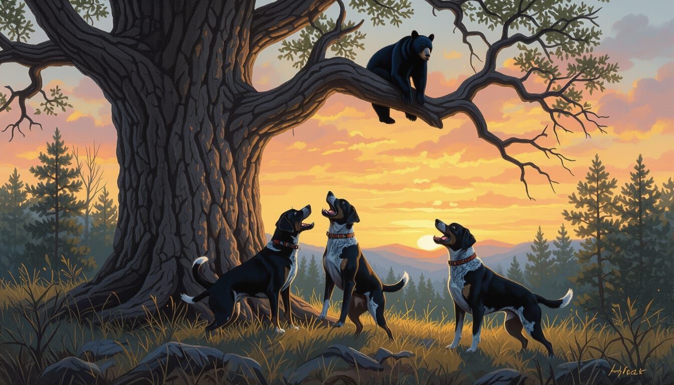 A realistic wilderness painting with  oil painted brush stro...