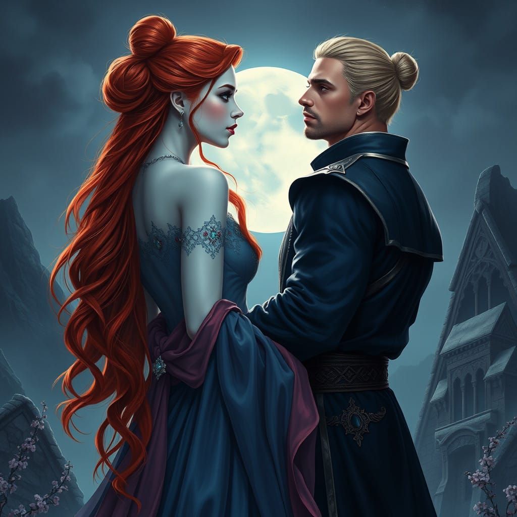 Moonlit Regal Couple in High-Fantasy Style
