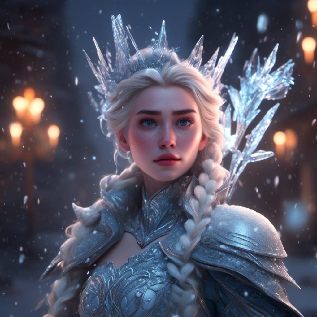 Elsa with Ice Armor in Snowy Night