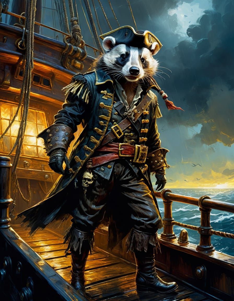 Fierce Badger Pirate Portrait as Abstract Expressionism