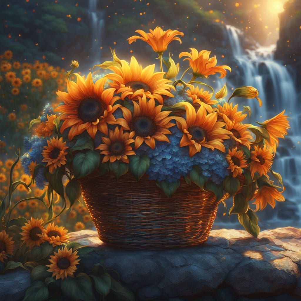 Vibrant Floral Fantasy in Warm Golden Light