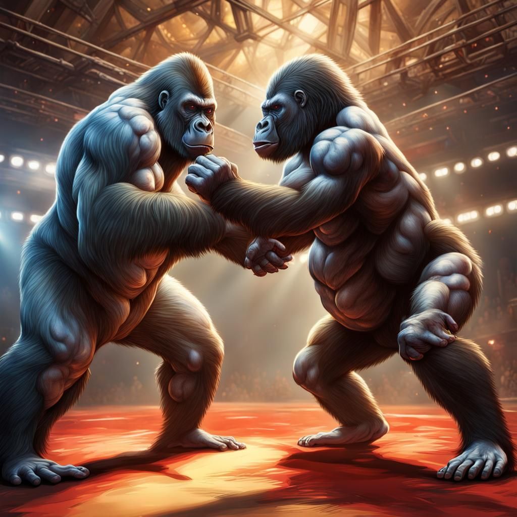 Gorilla vs Bigfoot MMA Fight: Hyperrealistic Concept Art