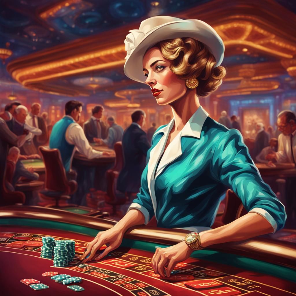 Retro Lady Casino Game in Splash Art Style