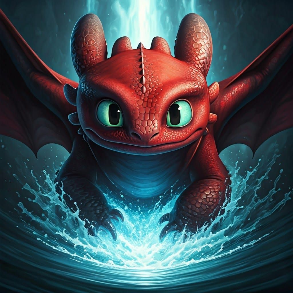 Red Night Fury Dragon in Dramatic Flight