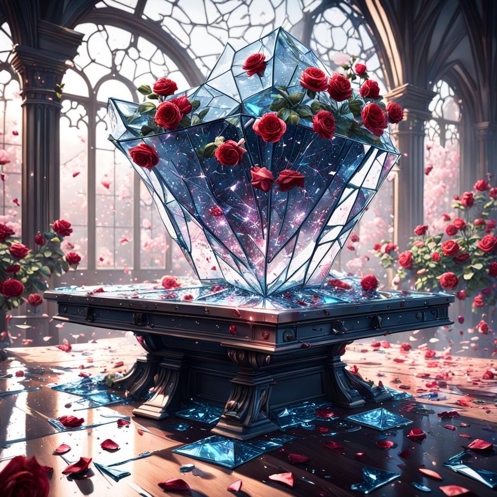 Shattered Glass on Rose Table: Detailed Matte Painting