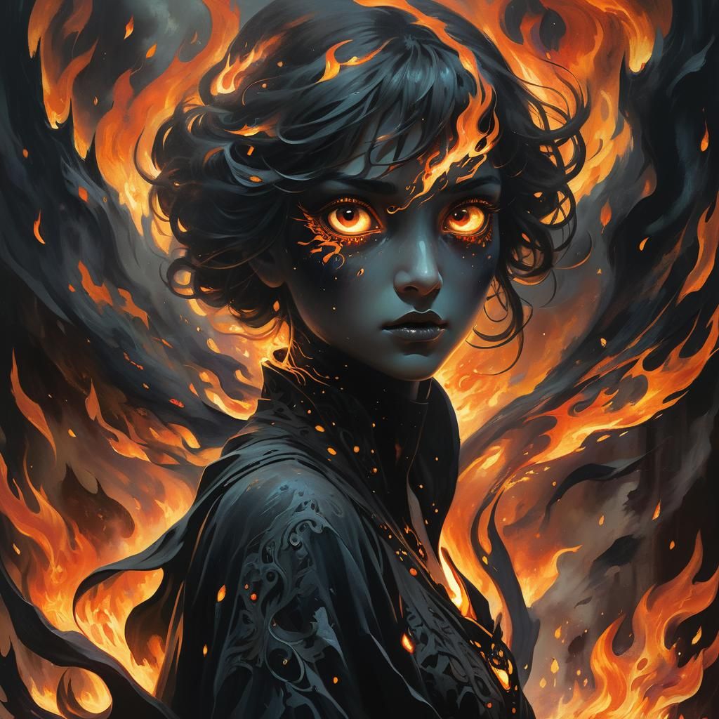 Ominous Figure in Dark Fantasy Art with Fiery Eyes