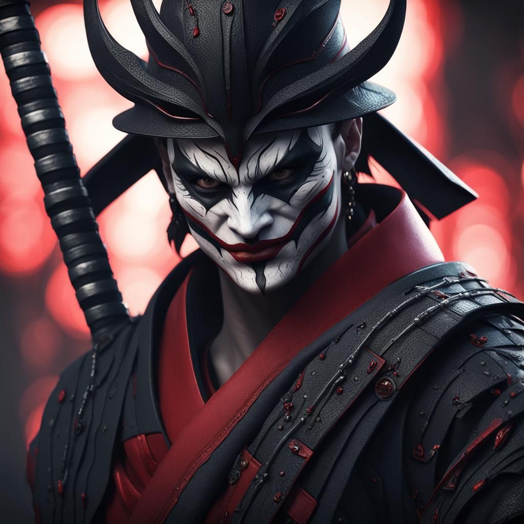 Ronin Assassin Mask with Katana in Red Moonlight
