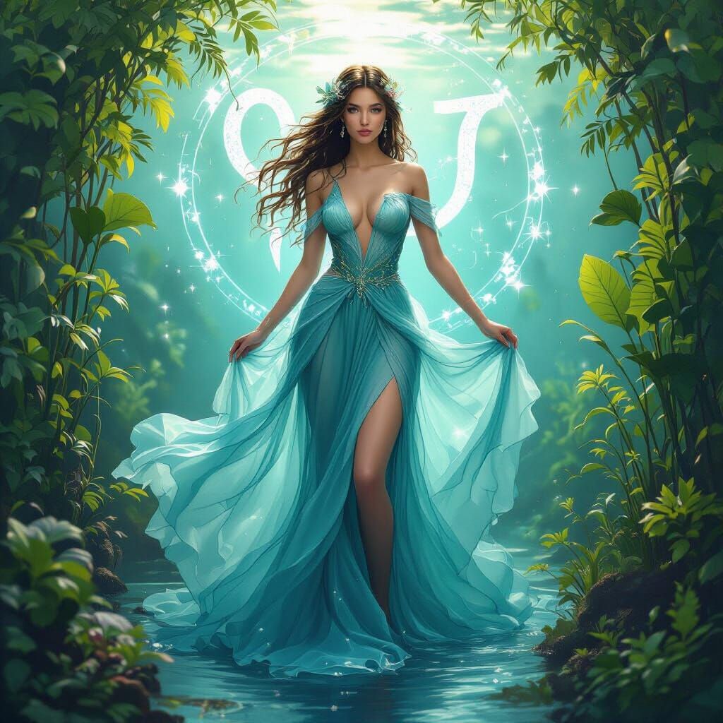 Aquatic Nymph with Aquarius Symbol, Realistic Style