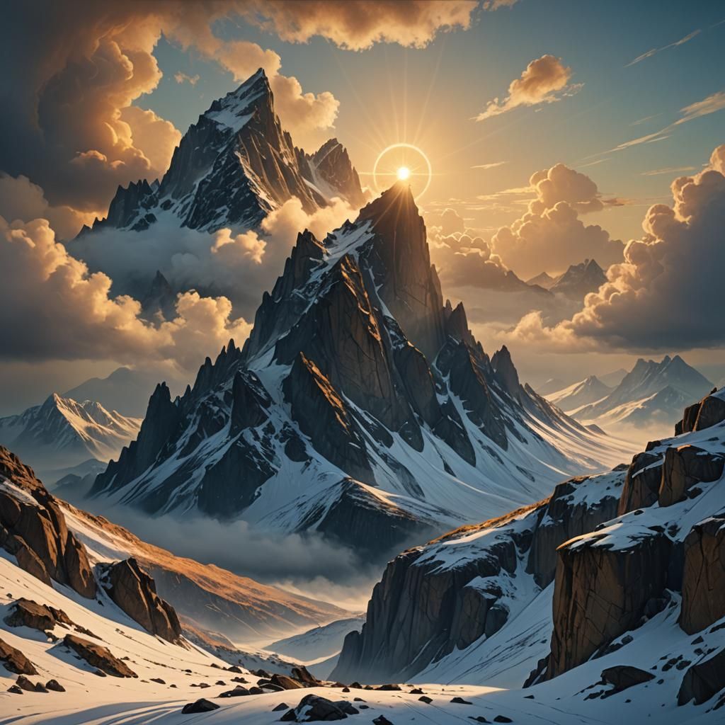 Mountain Peak at Dawn: Fantasy Matte Painting