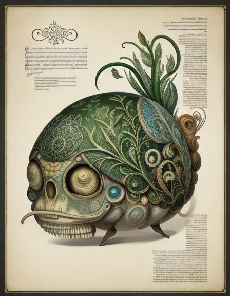 Snail Brain Map in Art Deco Style