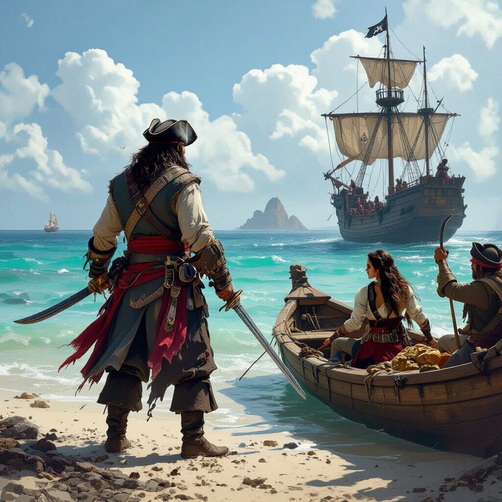 Pirate Adventure on Desert Island, Digital Painting