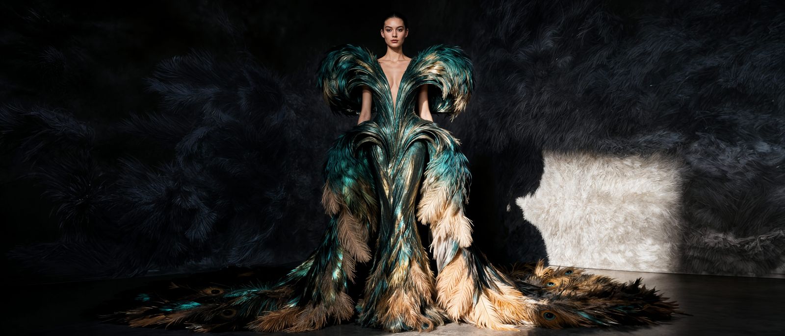 Emu Feather Gown Haute Couture Fashion