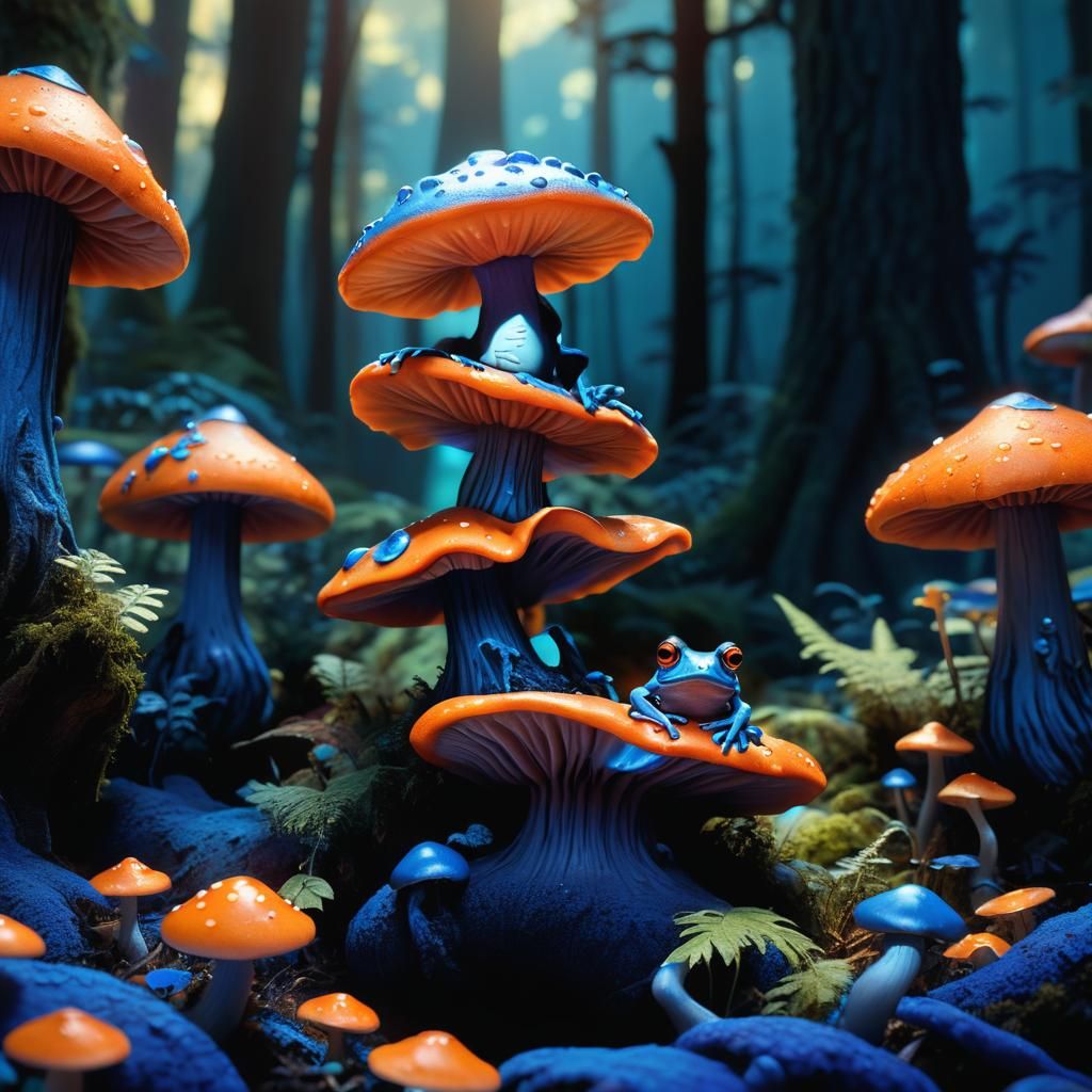 Blue Frog in Blue Forest: Pixar-Inspired Concept Art