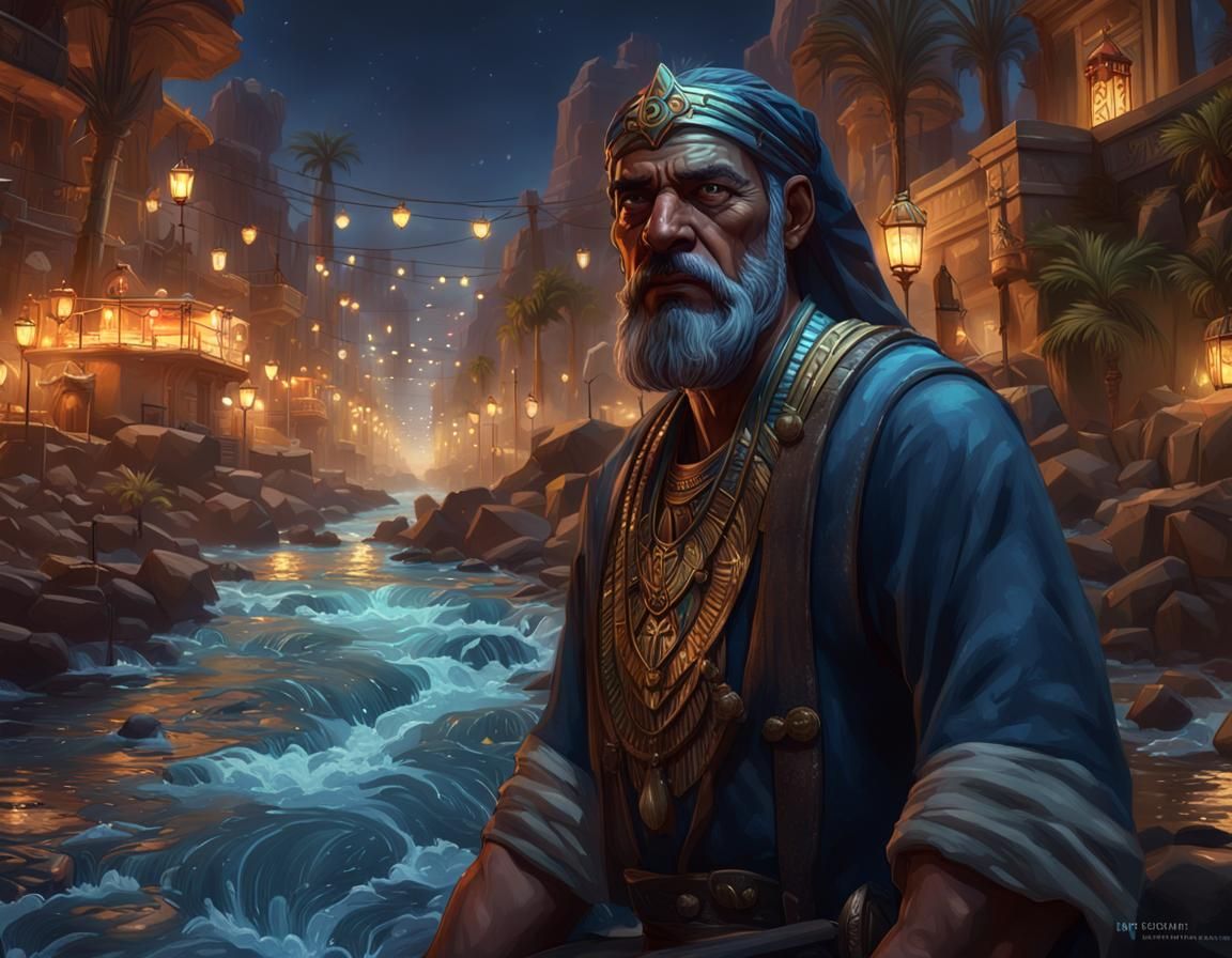 Egyptian Waterfalls Portrait: Hyperdetailed Splash Art