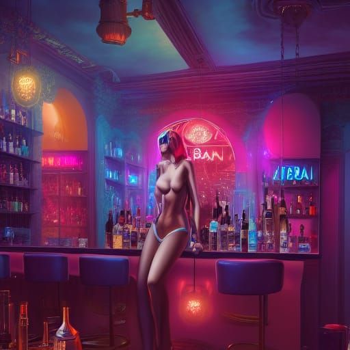 Urban Goddess Enjoying Cocktail, Detailed Matte Painting