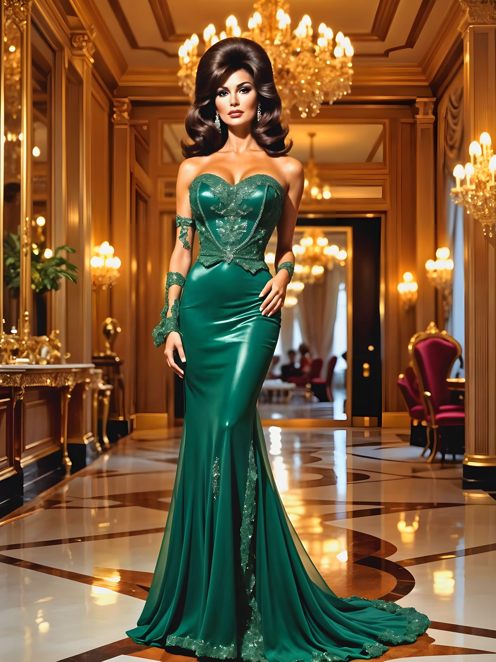 Elegant Art Deco Goddess in Emerald Gown