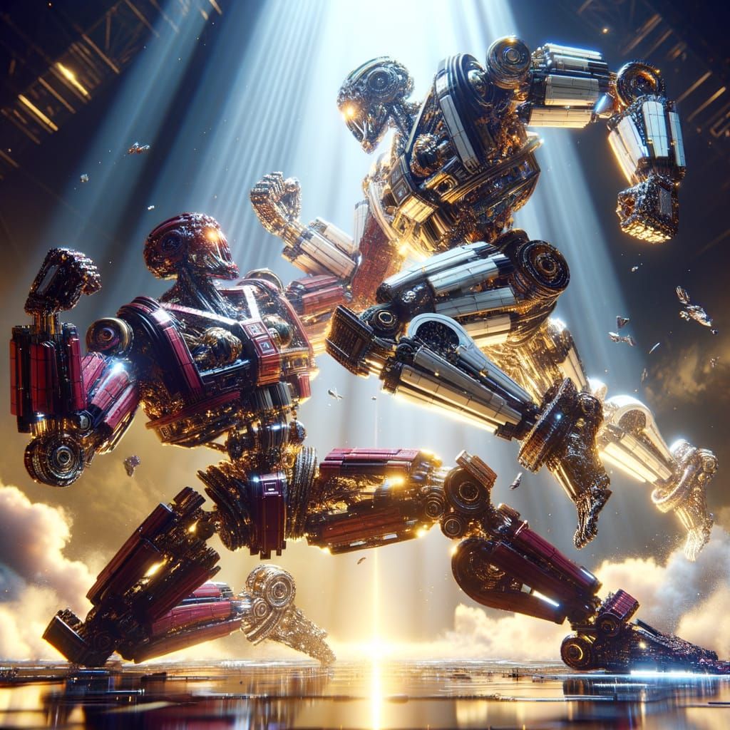 Futuristic Mecha Greco-Roman Wrestling in Sci-Fi Style